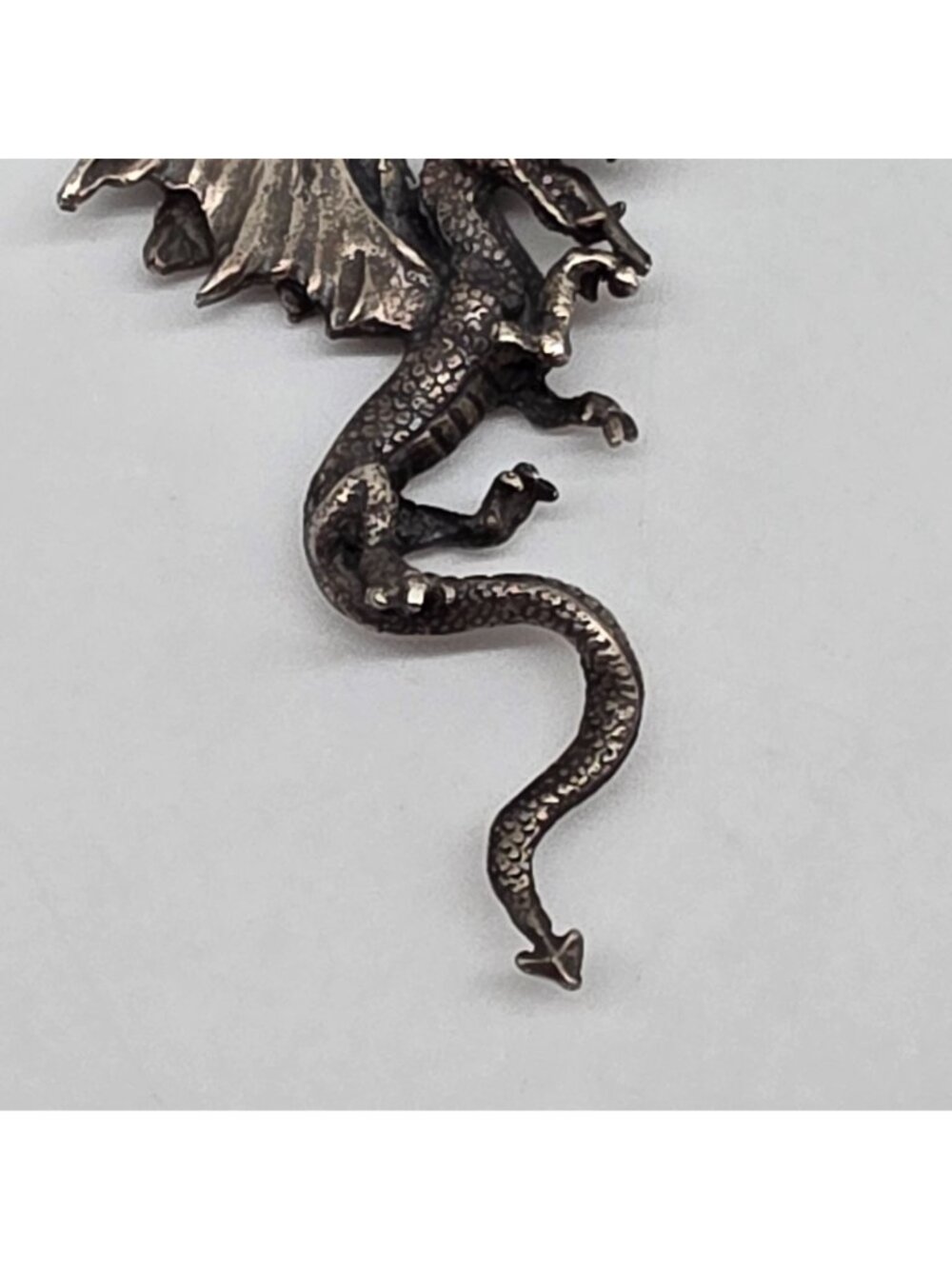 Pewter Dragon Pendant With Red Gemstone Eyes Gothic Fantasy Jewelry 3" - Picture 3 of 6